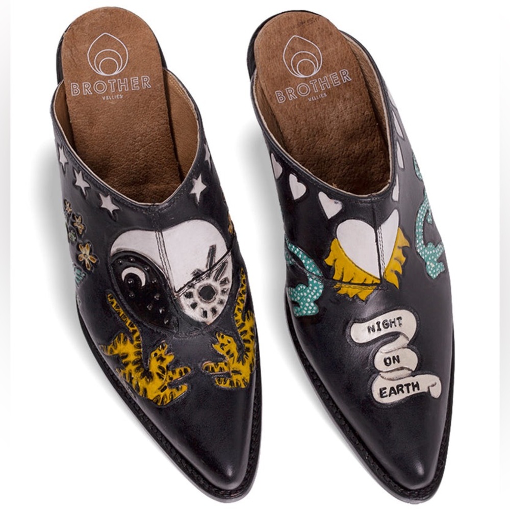 Brother Vellies Doodle cowgirl mules. Stand out from the crowd super fly slipons - Picture 15 of 15